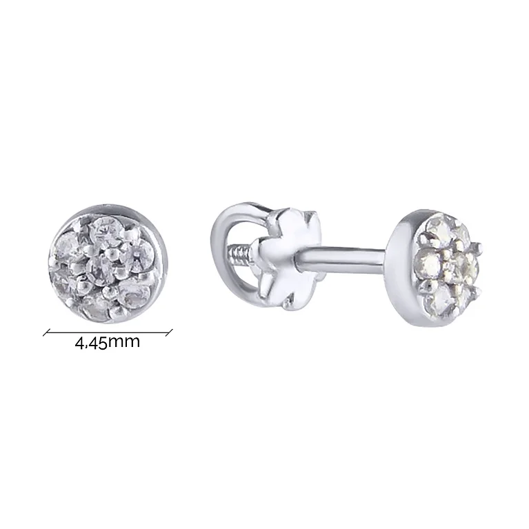 Серьги-гвоздики из белого золота с фианитами - 604129