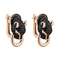 Сережки "Пантера" из красного золота с фианитами - 1542545