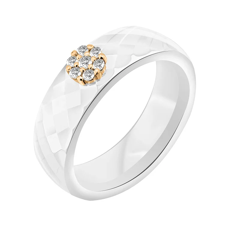 Каблучка "Квітка" із кераміки і червоного золота з діамантами - 2126620