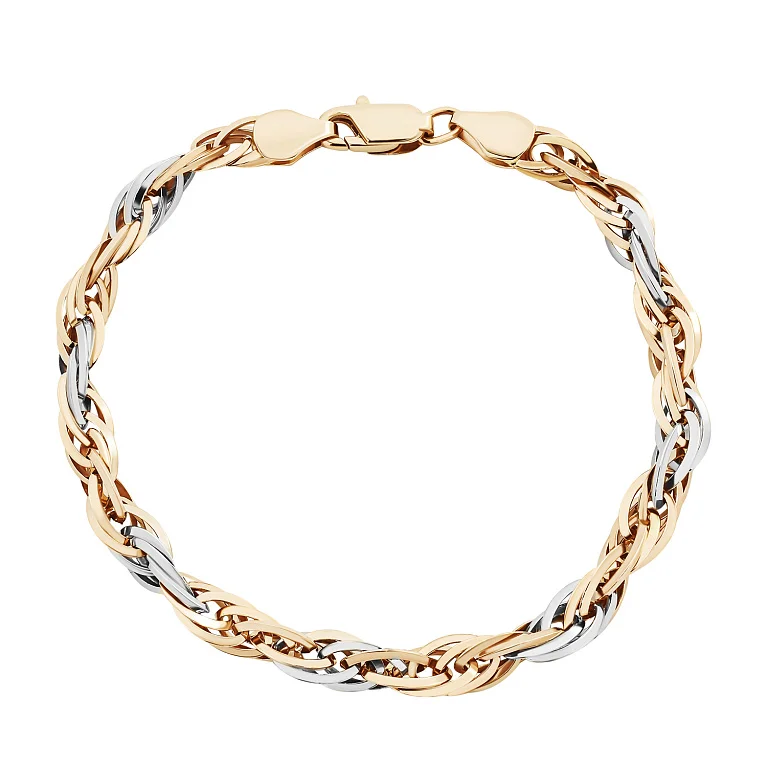 Браслет в комбинированном золоте плетение жгут - 2128247