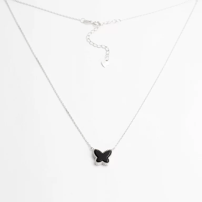 Кольє срібне Метелик з оніксом плетіння Якір. Артикул 7507/КлК2О/1136: ціна, відгуки, фото – купити в інтернет-магазині AURUM