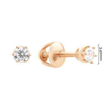 Сережки-гвоздики из красного золота с фианитом - 870404