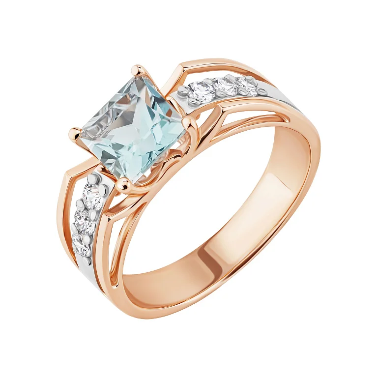 Каблучка у червоному золоті з топазом та фіанітами - 2178293