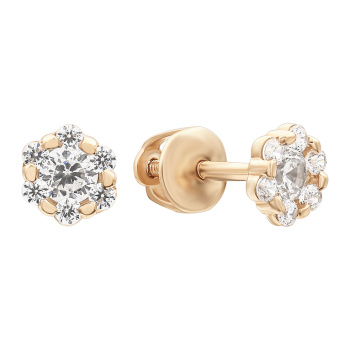 Сережки-гвоздики из красного золота с фианитами - 870405