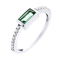 Серебряное тонкое кольцо с изумрудом и фианитами - 1524717
