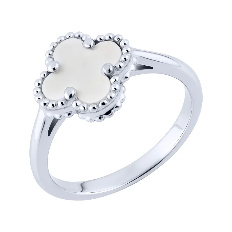 Срібна каблучка "Конюшина" з перламутром - 2159236