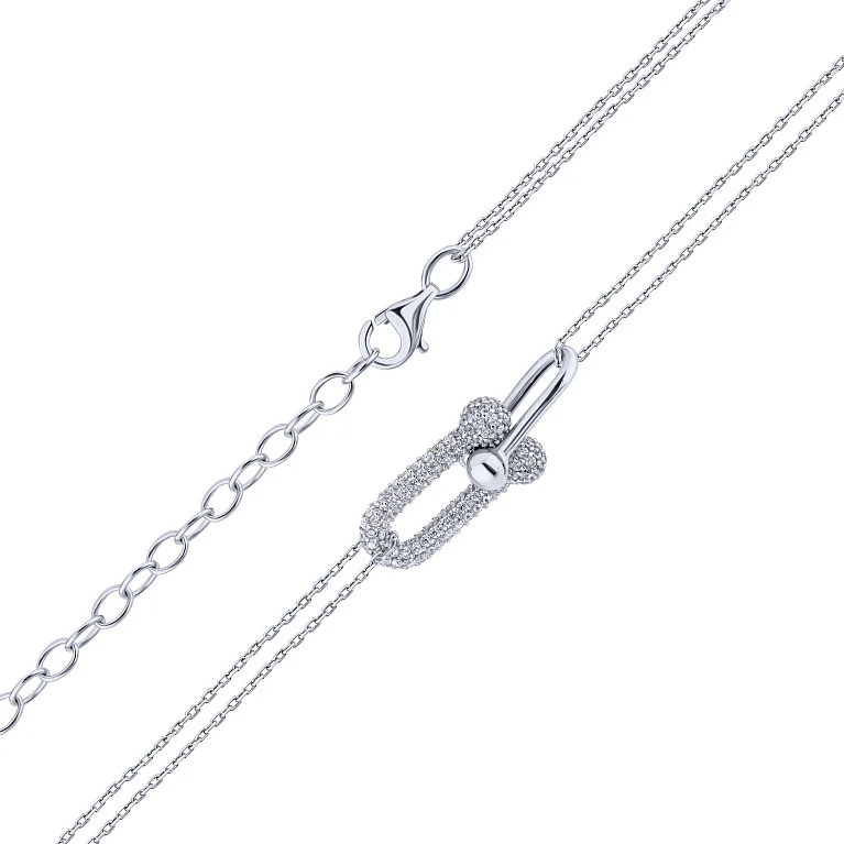 Подвійне кольє з підвісом "Ланки" з білого золота плетіння якір - 2200250