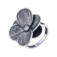 Срібна каблучка "Квітка" з чорнінням та фіанітом - 2078541