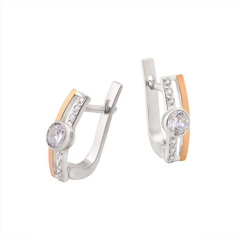 Сережки зі срібла з позолотою і фіанітом. Артикул 7202/495сР: ціна, відгуки, фото – купити в інтернет-магазині AURUM