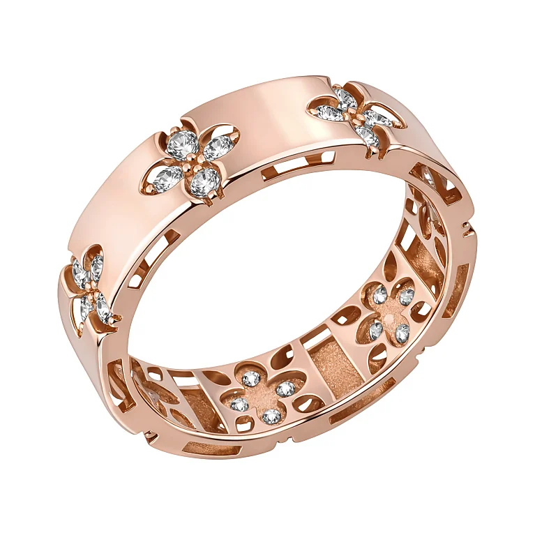 Кольцо "Цветы" из красного золота с фианитами - 2134297