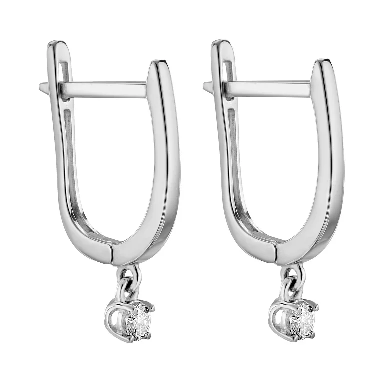 Сережки з білого золота з підвіскою з діамантом - 2170996