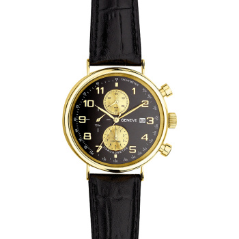 Часы "Geneve" наручные в желтом золоте с кожаным ремешком - 2181240