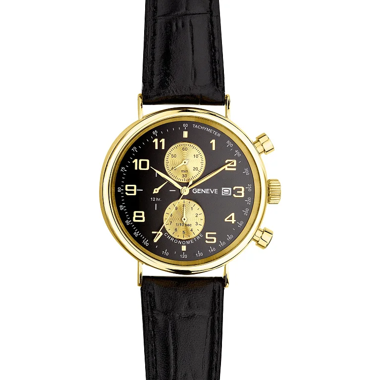 Часы "Geneve" наручные в желтом золоте с кожаным ремешком - 2181240