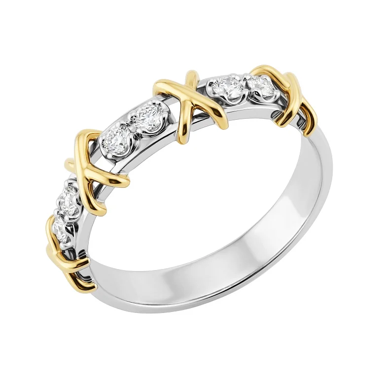 Кольцо в комбинированном золоте с дорожкой бриллиантов - 2182912