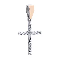 Декоративный крестик из серебра с золотой накладкой и фианитами - 2112366