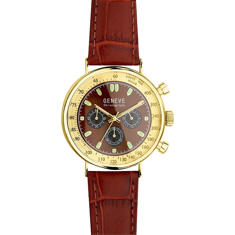 Наручные часы в лимонном золоте с кожаным ремешком "Geneve" - 2181242