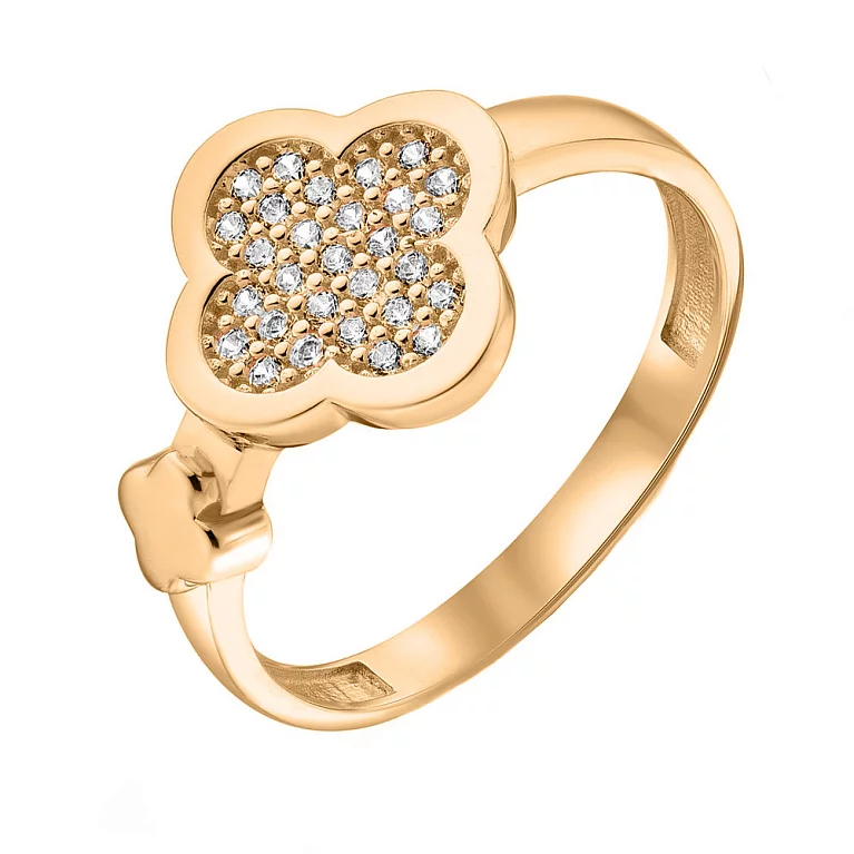 Кольцо "Клевер" из красного золота с фианитами. Артикул 156323: цена, отзывы, фото – купить в интернет-магазине AURUM