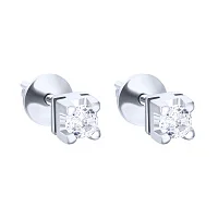 Сережки-гвоздики из серебра с фианитом - 1680451