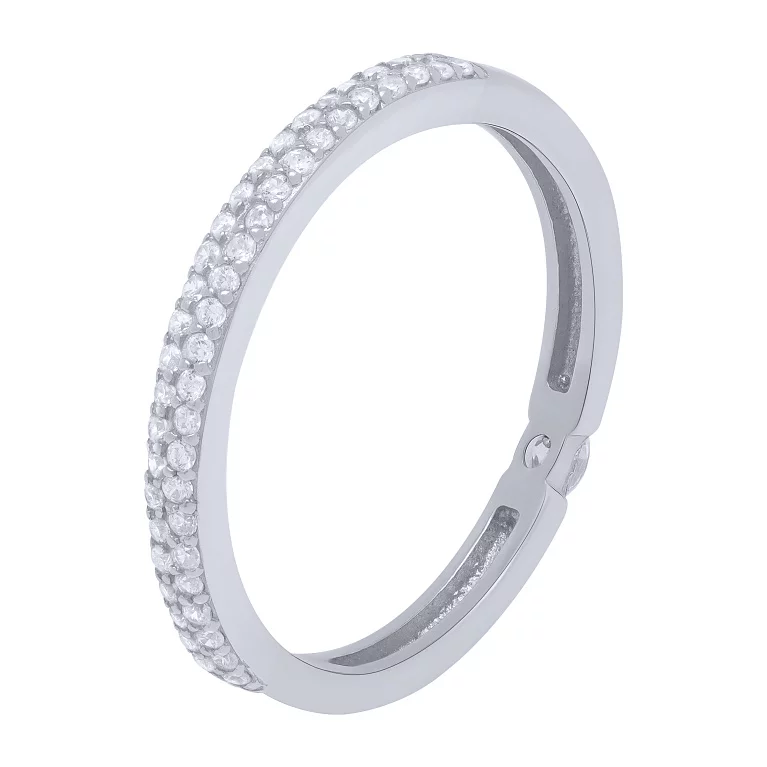 Двустороннее серебряное кольцо с дорожкой фианитов. Артикул 7501/1421R: цена, отзывы, фото – купить в интернет-магазине AURUM