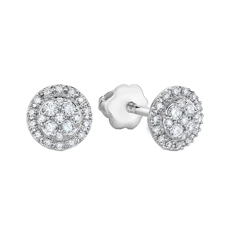Золоті сережки-гвоздики з розсипом діамантів. Артикул С341353020б: ціна, відгуки, фото – купити в інтернет-магазині AURUM