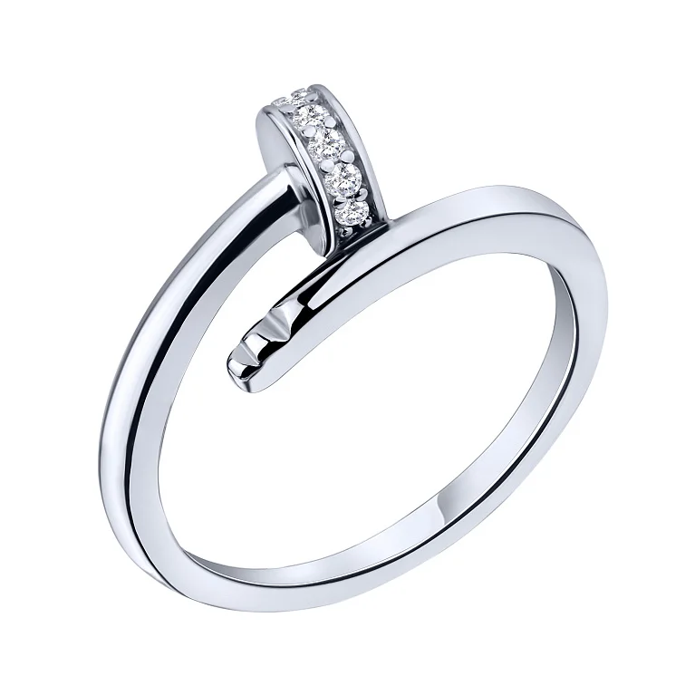 Серебряное незамкнутое кольцо "Гвоздь" с фианитами - 2159239
