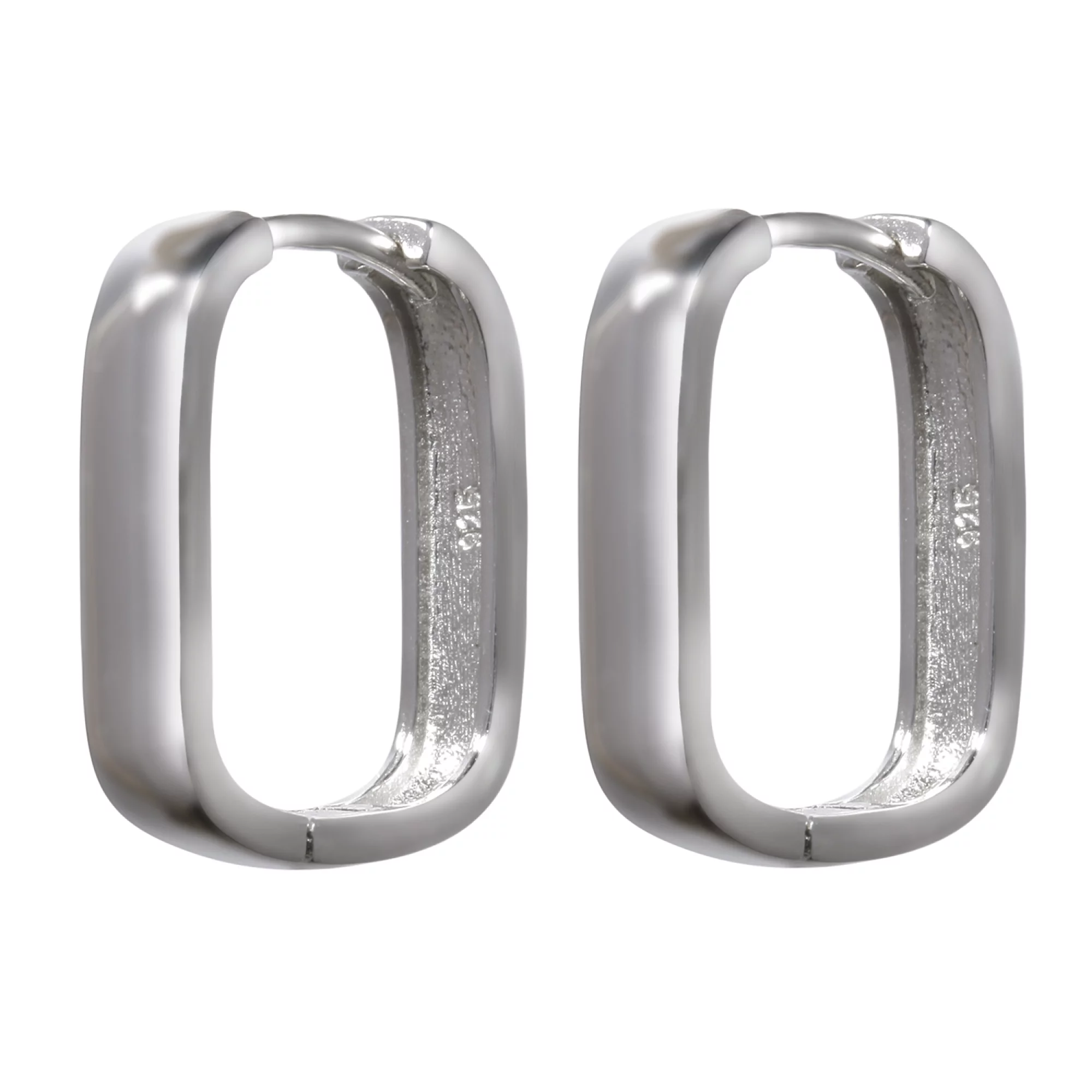 Прямоугольные серьги-кольца из серебра - 969001 – изображение 1