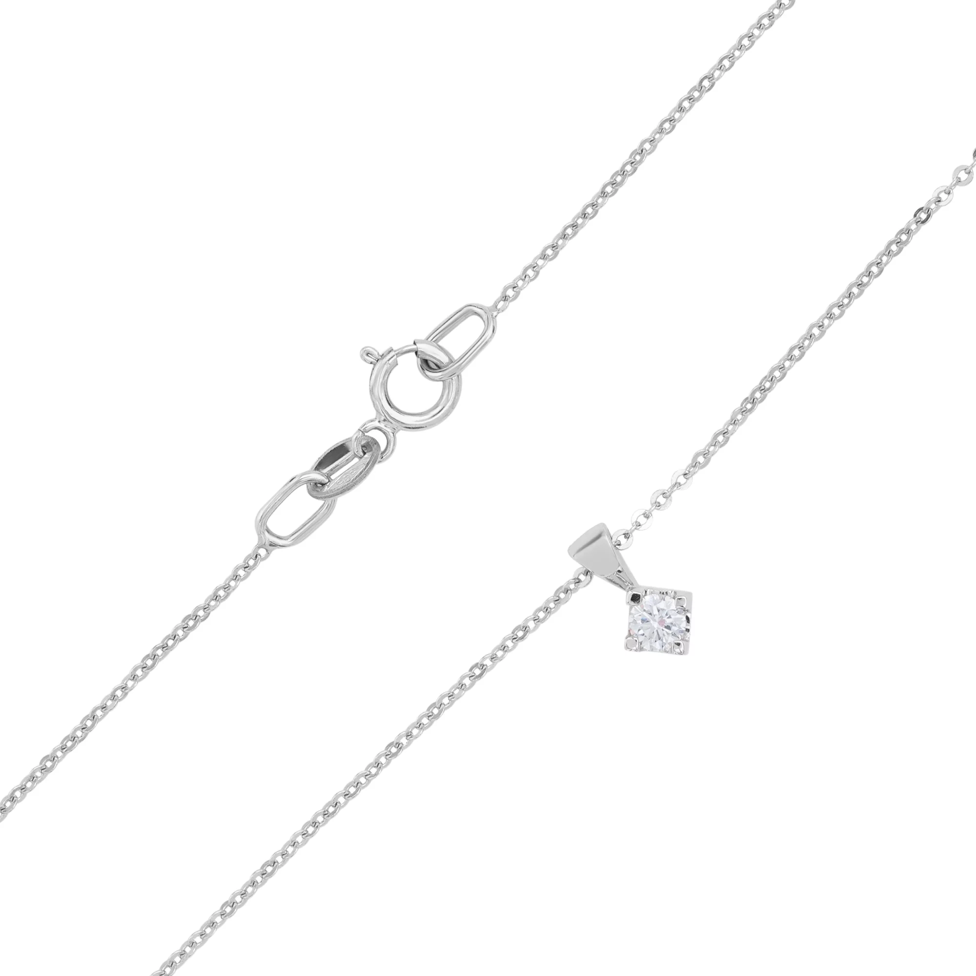 Ланцюжок з підвіскою з білого золота з діамантом якірного плетіння - 1644645 – зображення 1