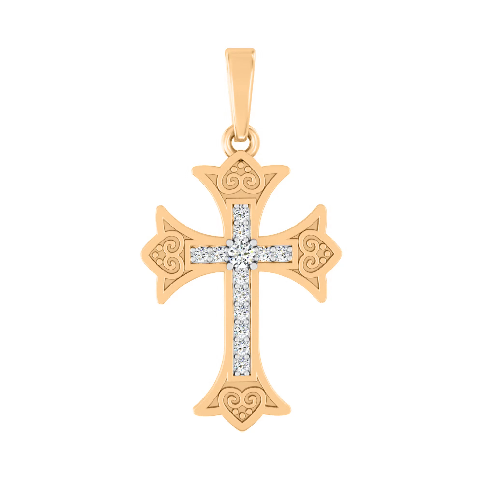 Золотой крестик с дорожкой фианитов - 1695491 – изображение 1