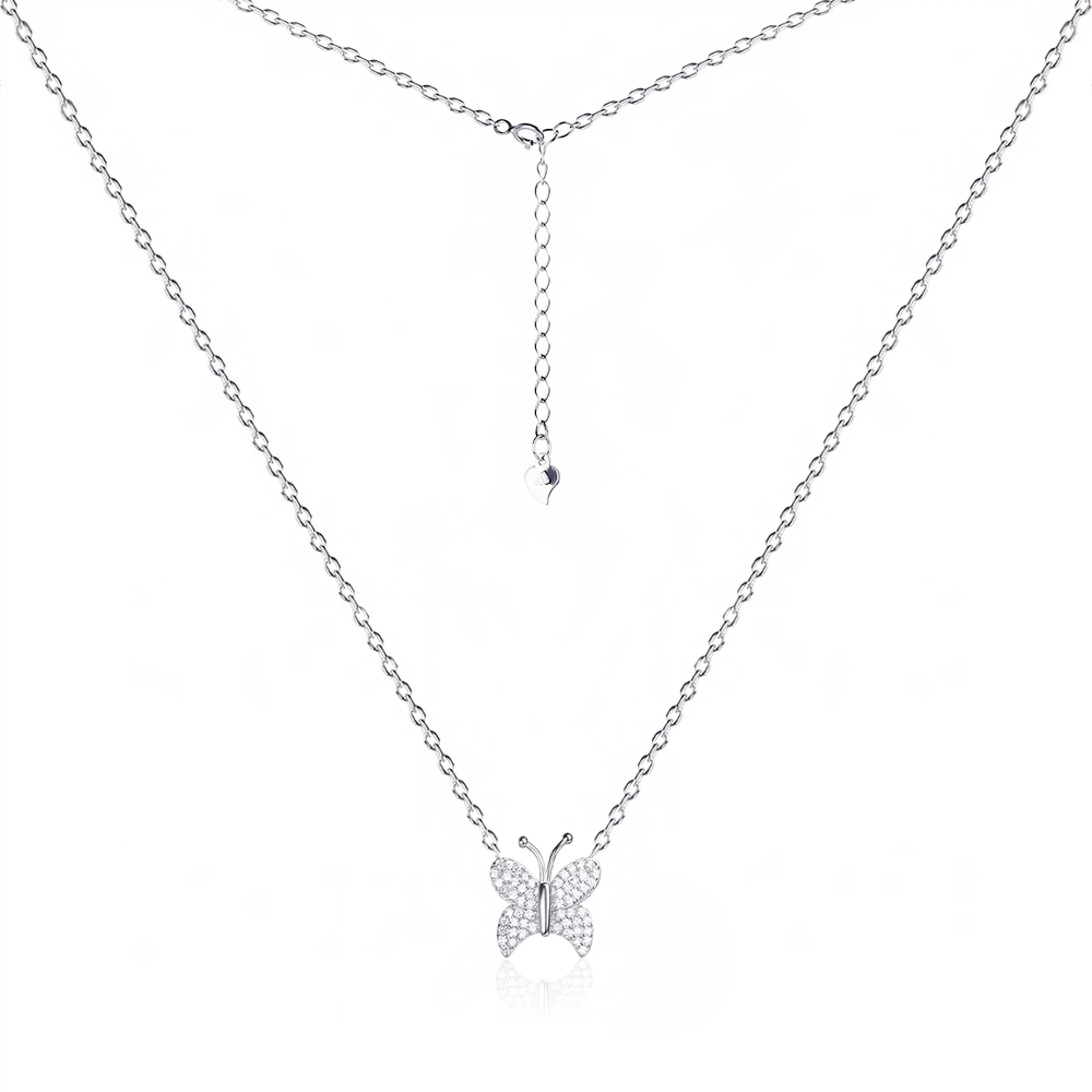 Срібне кольє "Метелик" з фіанітом плетіння якір - 431298 – зображення 1