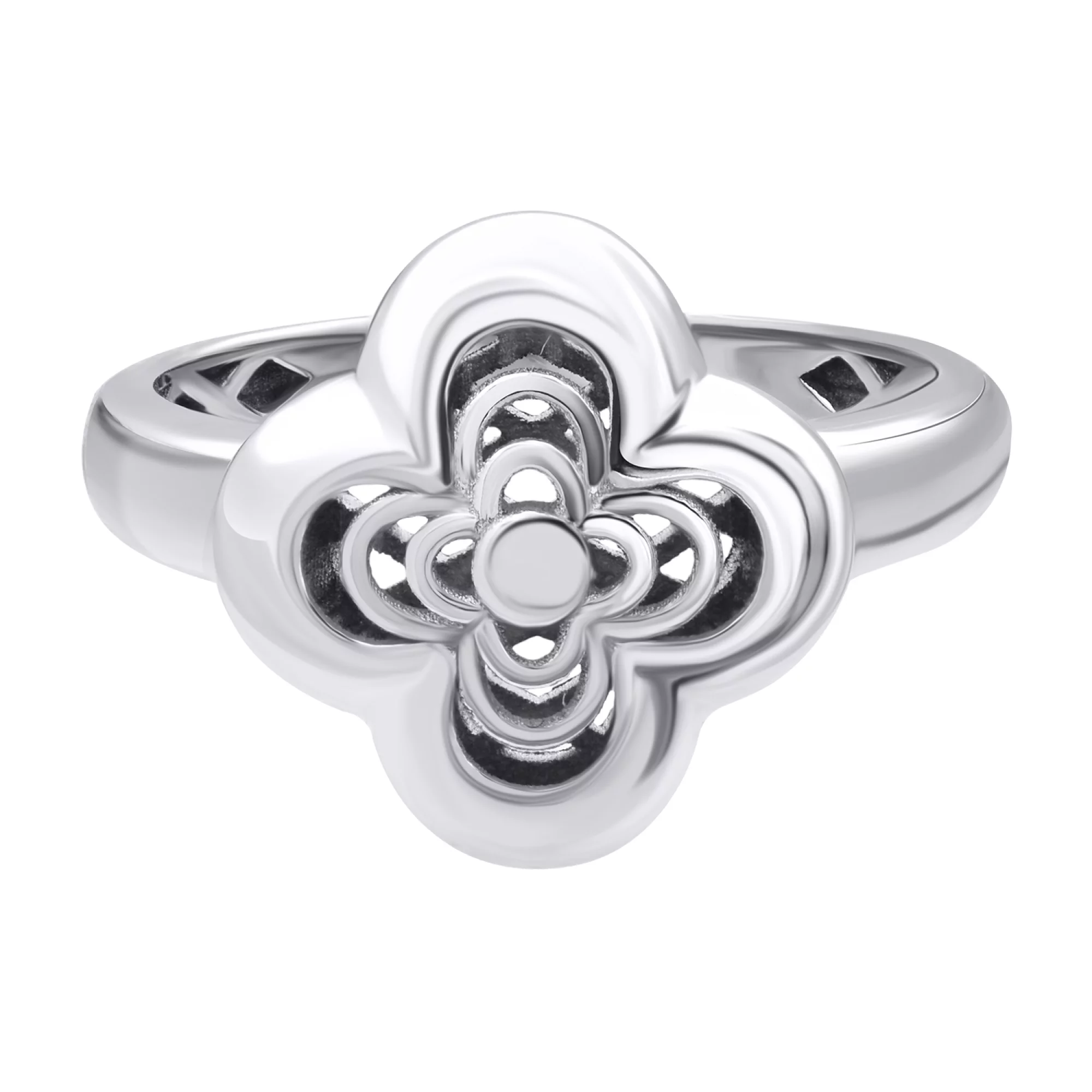 Кольцо серебряное с платиновым покрытием "Клевер" - 878656 – изображение 2
