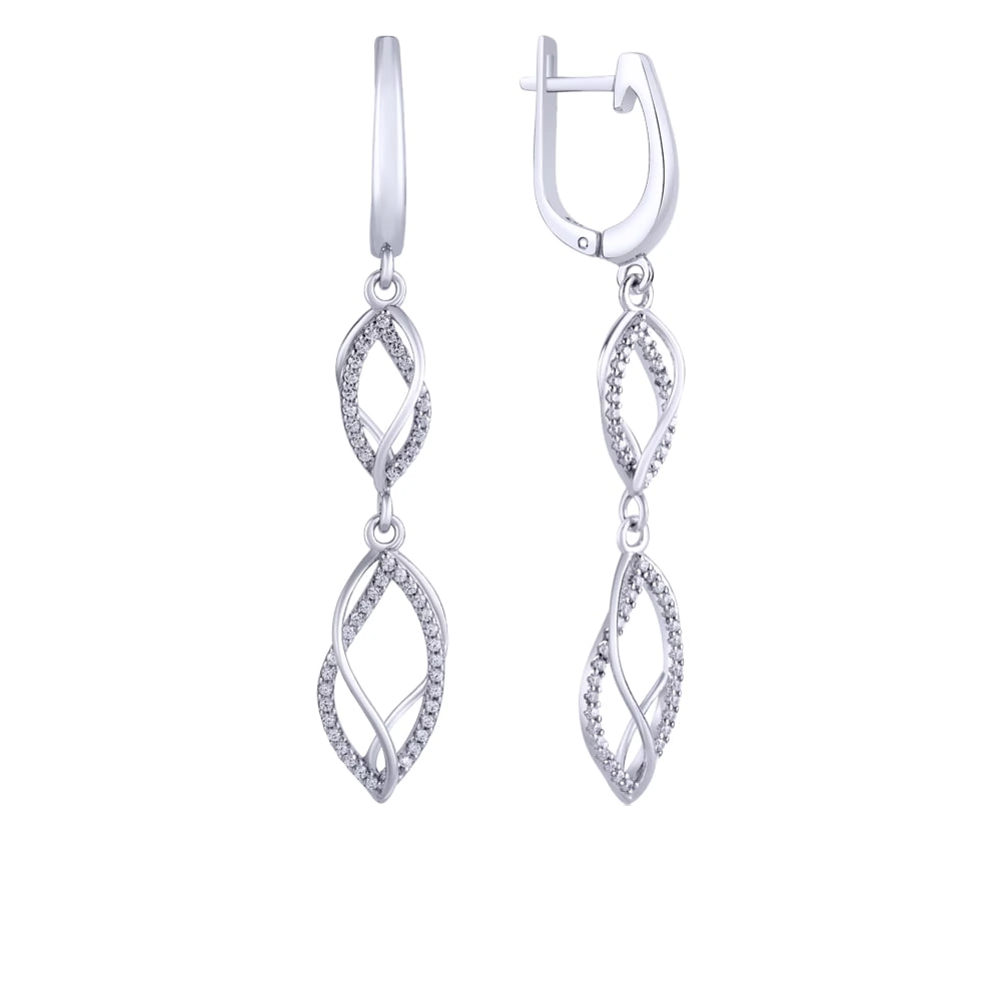 Срібні сережки з фіанітом і підвісами - 411495 – зображення 1