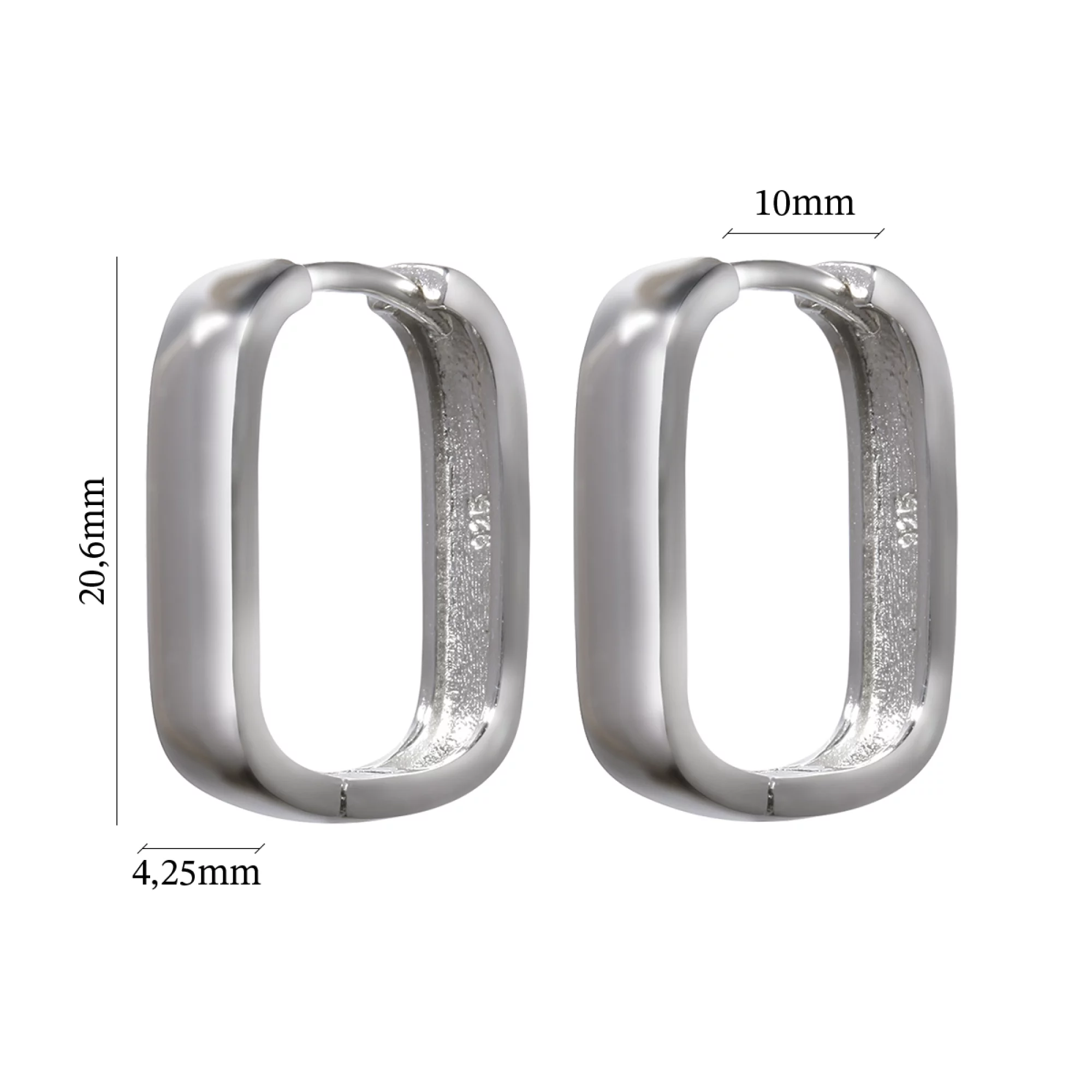 Прямоугольные серьги-кольца из серебра - 969001 – изображение 2