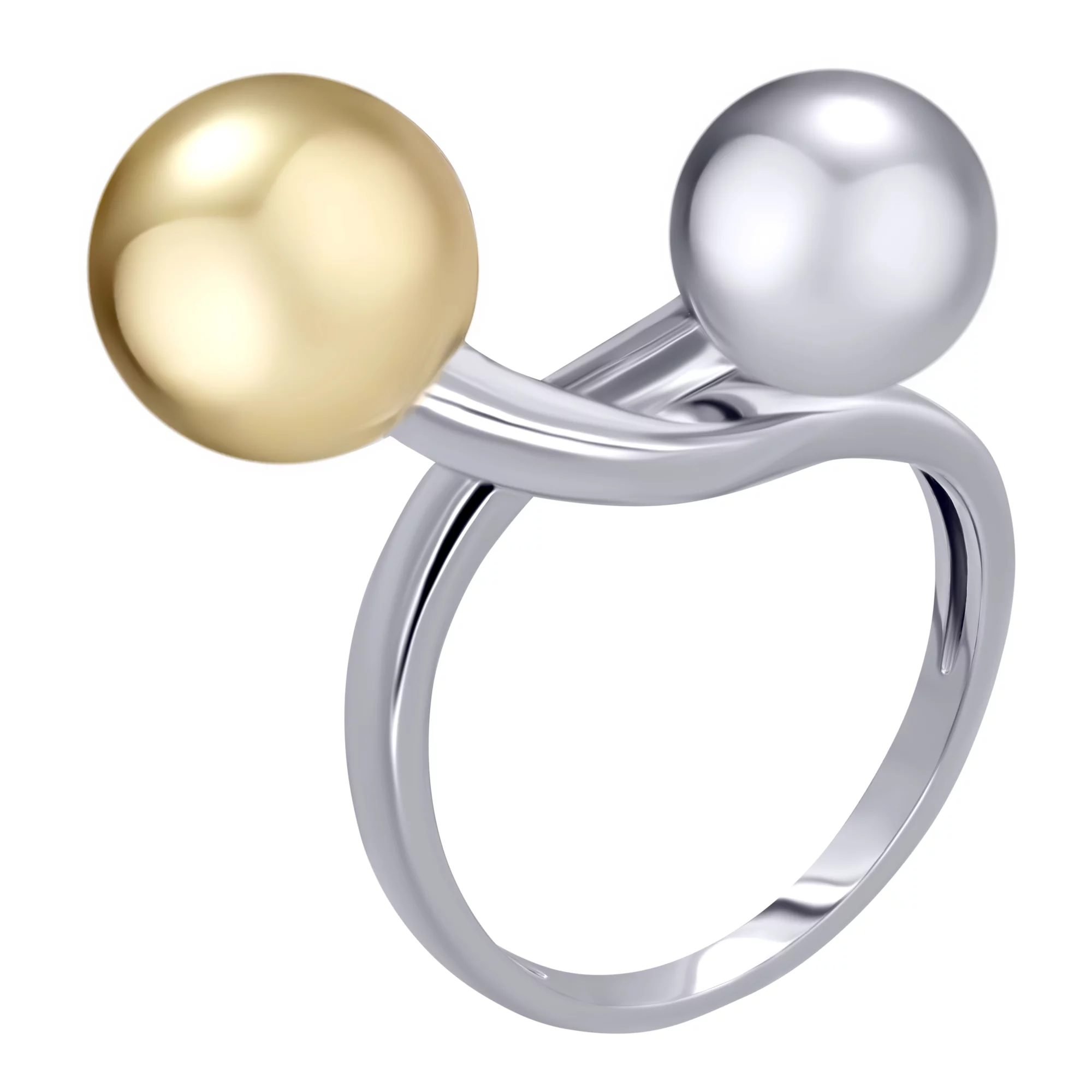 Кольцо серебряное с позолотой с шариками - 968426 – изображение 1