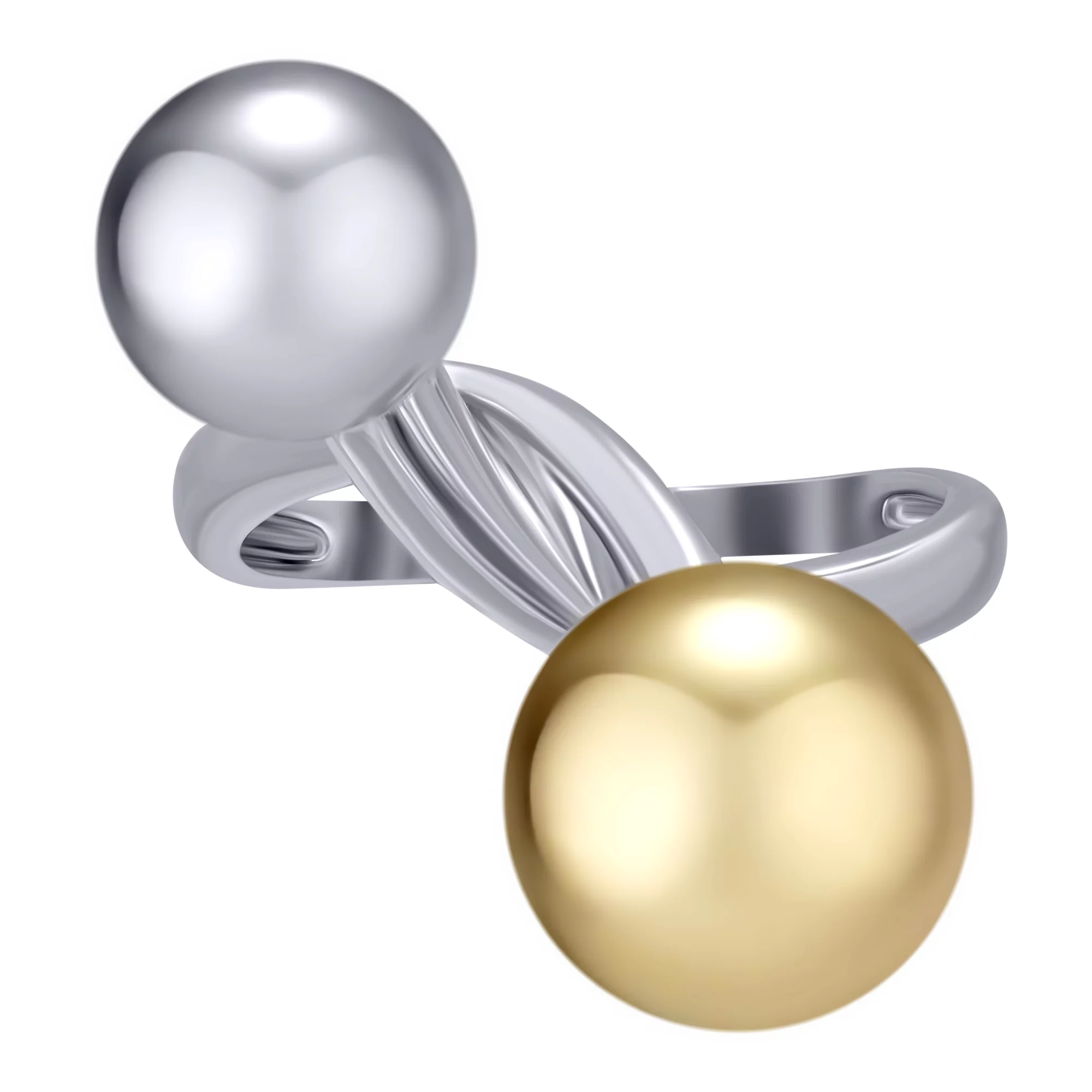 Кольцо серебряное с позолотой с шариками - 968426 – изображение 2