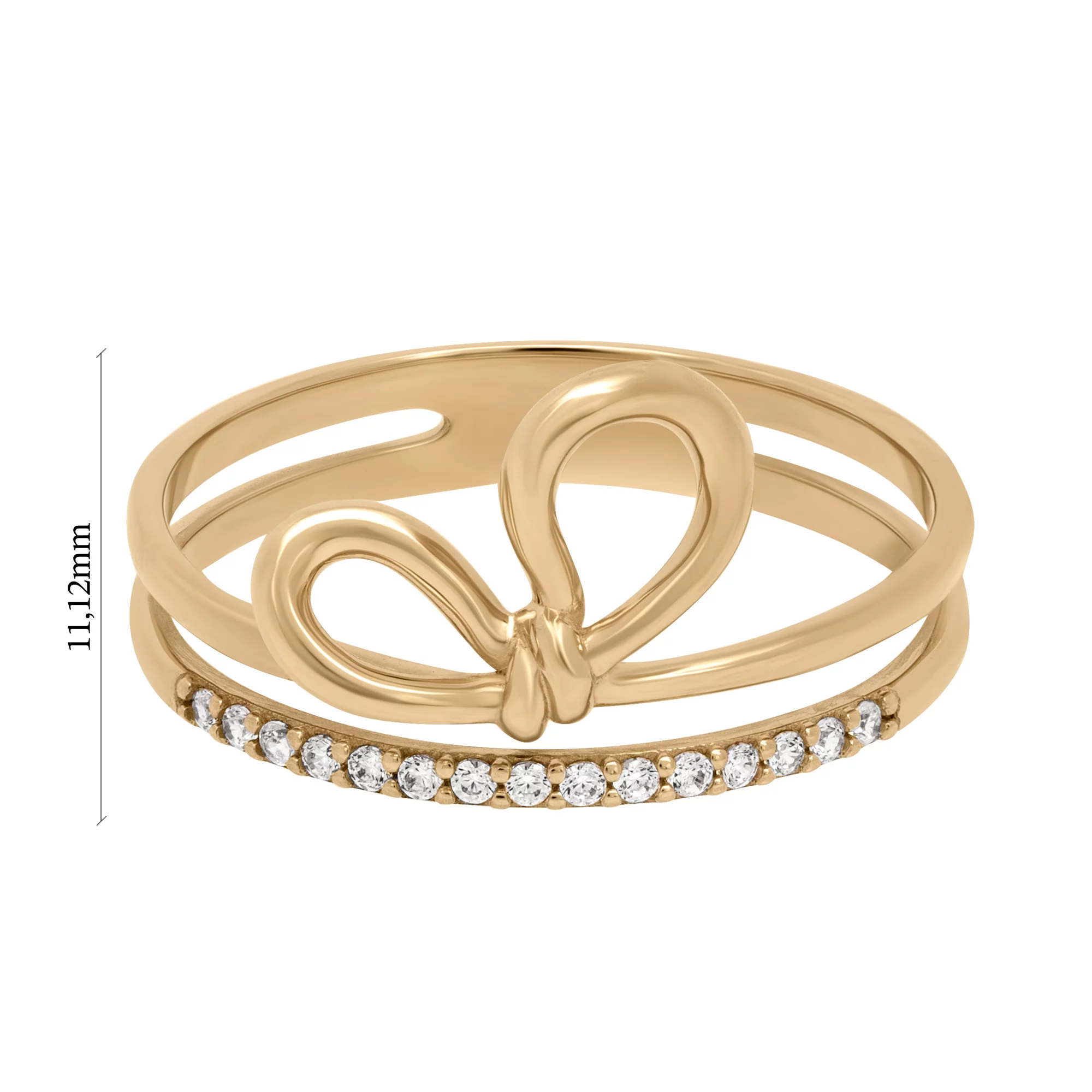 Двойное кольцо из красного золота "Бантик" с фианитами - 1690337 – изображение 5