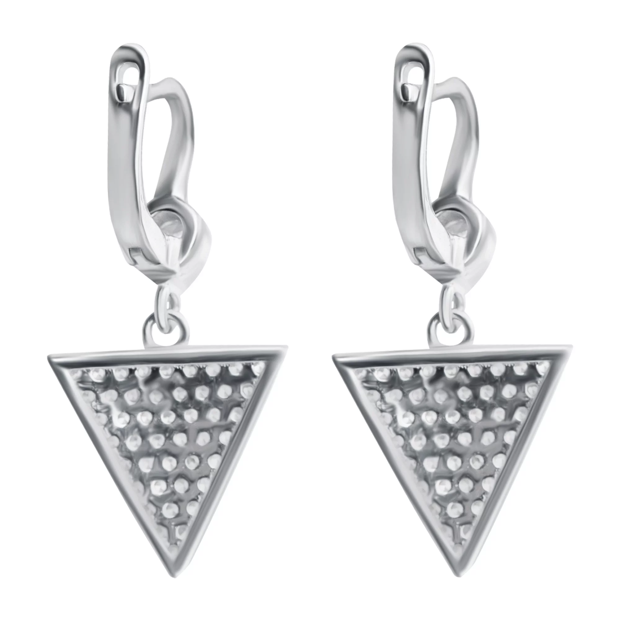 Сережки срібні з підвісками і фіанітом "Трикутник" - 951052 – зображення 2