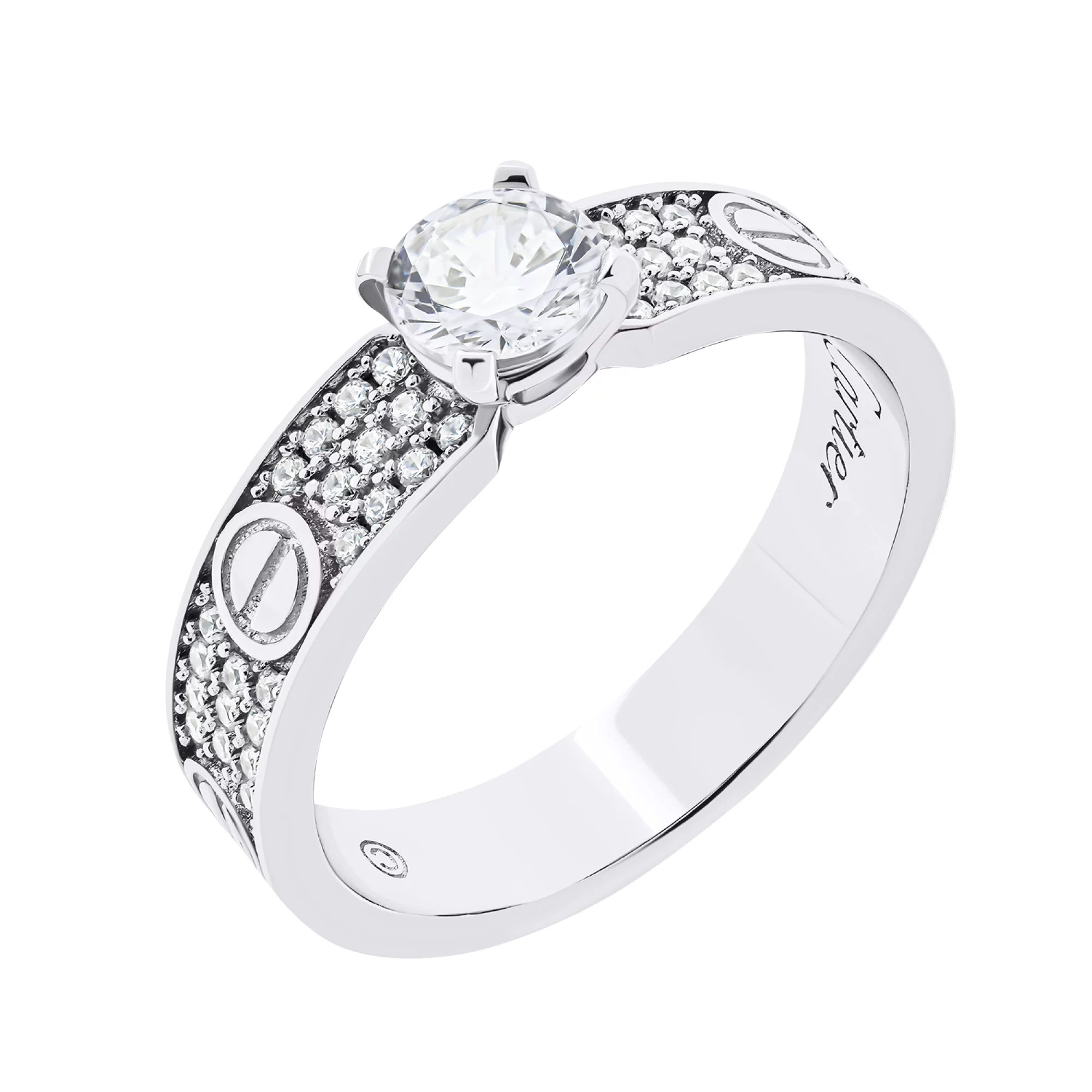 Кольцо из серебра с фианитами "Love"  - 1504251 – изображение 1