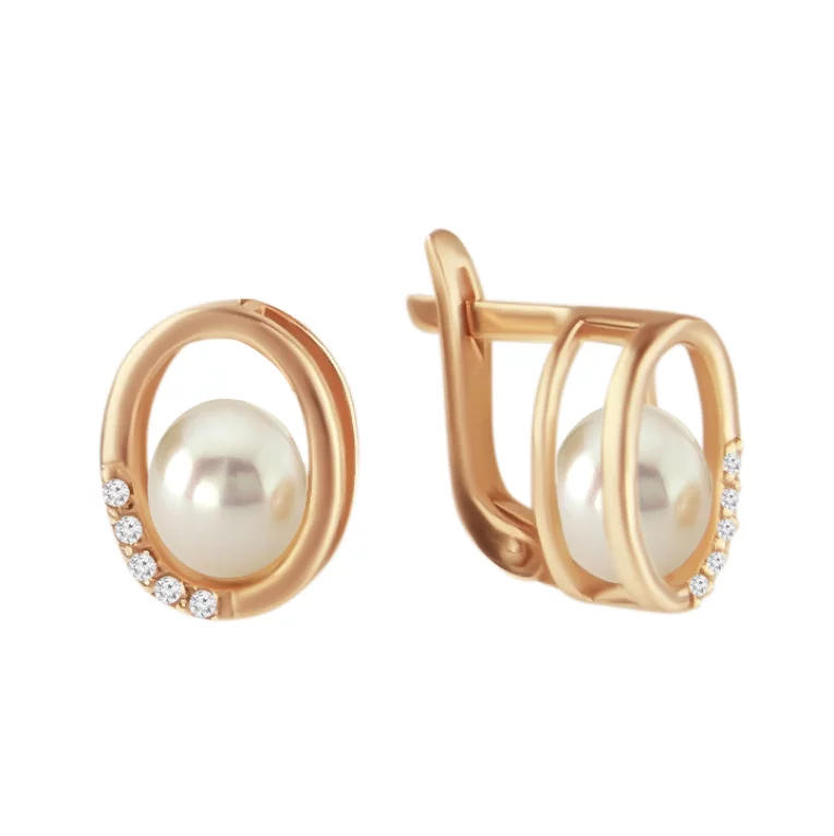 Золоті сережки з перлами і фіанітами. Артикул 21131961: ціна, відгуки, фото – купити в інтернет-магазині AURUM