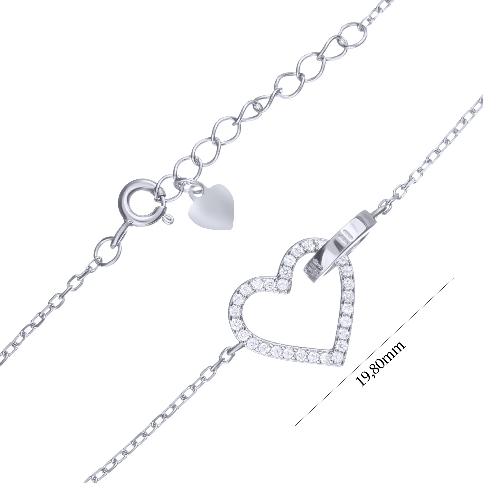 Серебряный браслет с фианитом "Сердце" якорное плетение - 1688461 – изображение 3