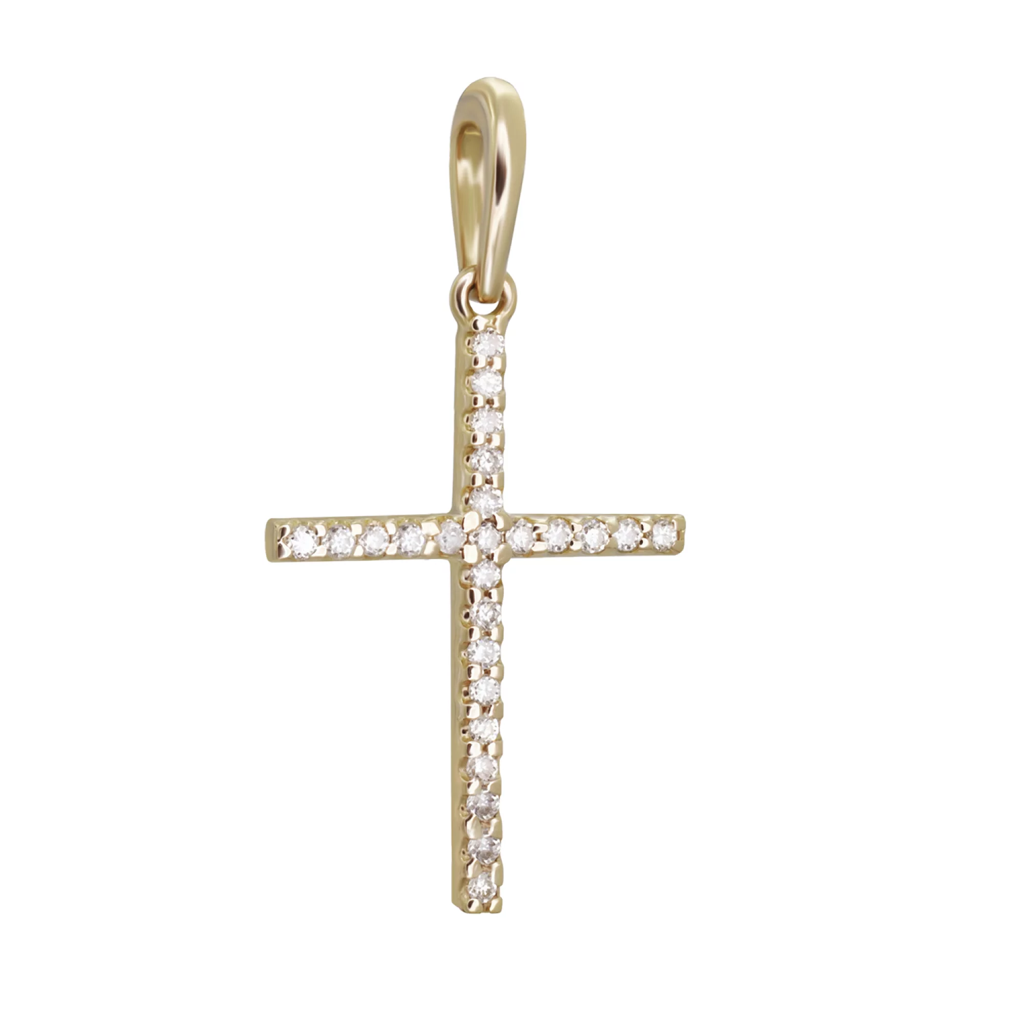 Хрестик з червоного золота з фіанітами - 896985 – зображення 1