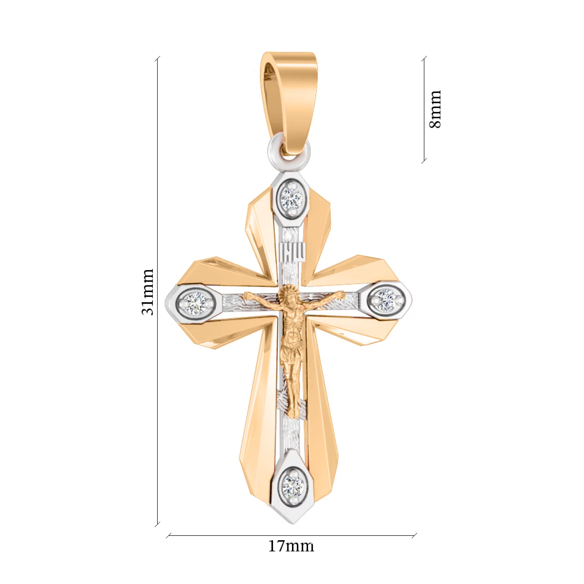 Крестик из комбинированного золота с фианитами - 474577 – изображение 2