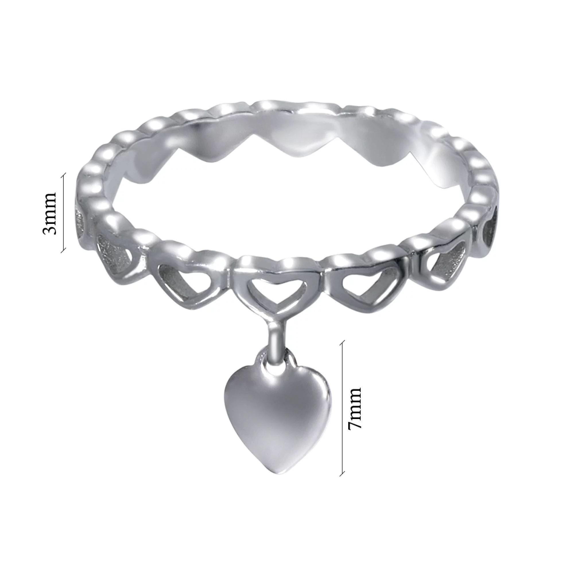 Кольцо серебряное с подвеской Сердечки - 970396 – изображение 3