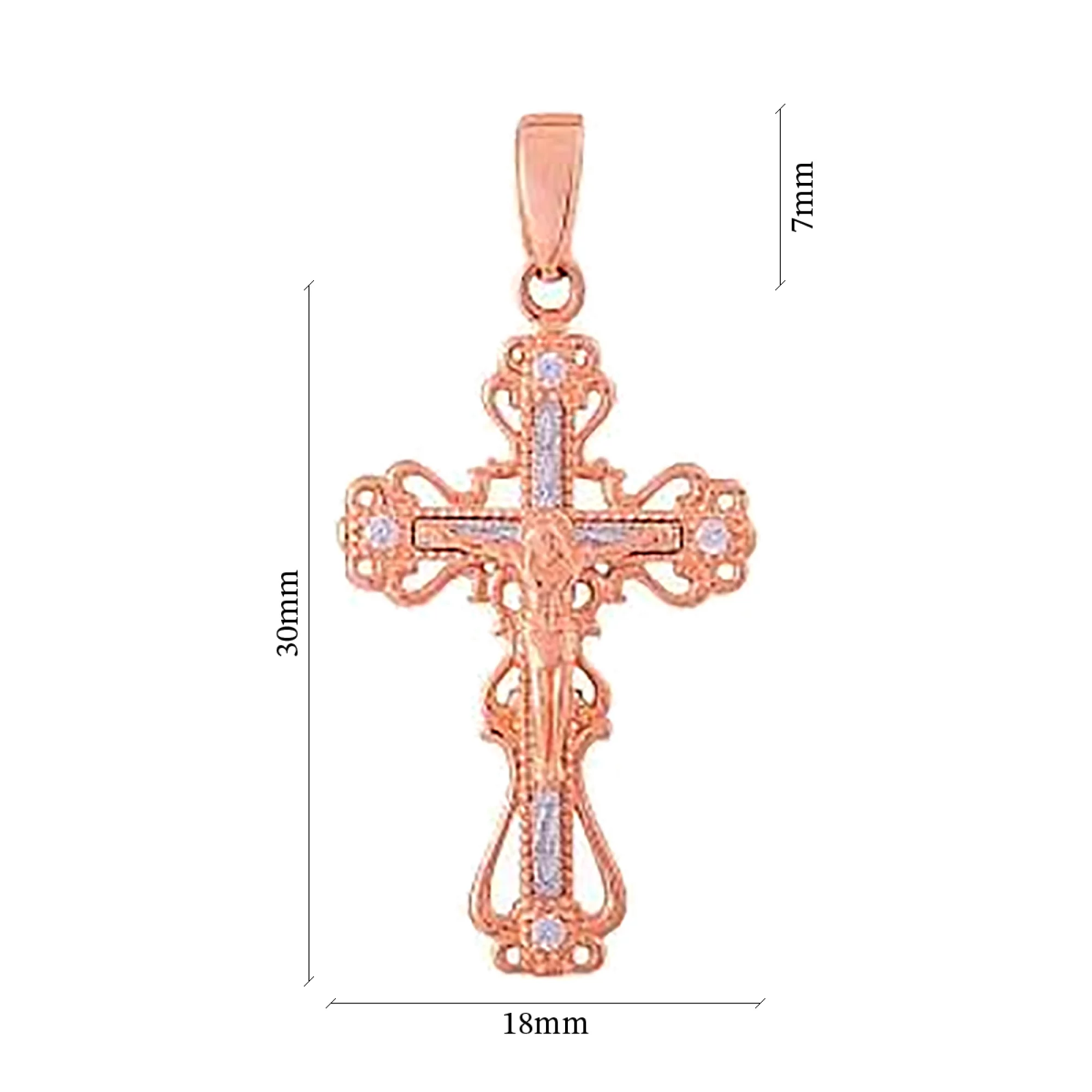 Крестик из комбинированного золота с фианитом - 474571 – изображение 3