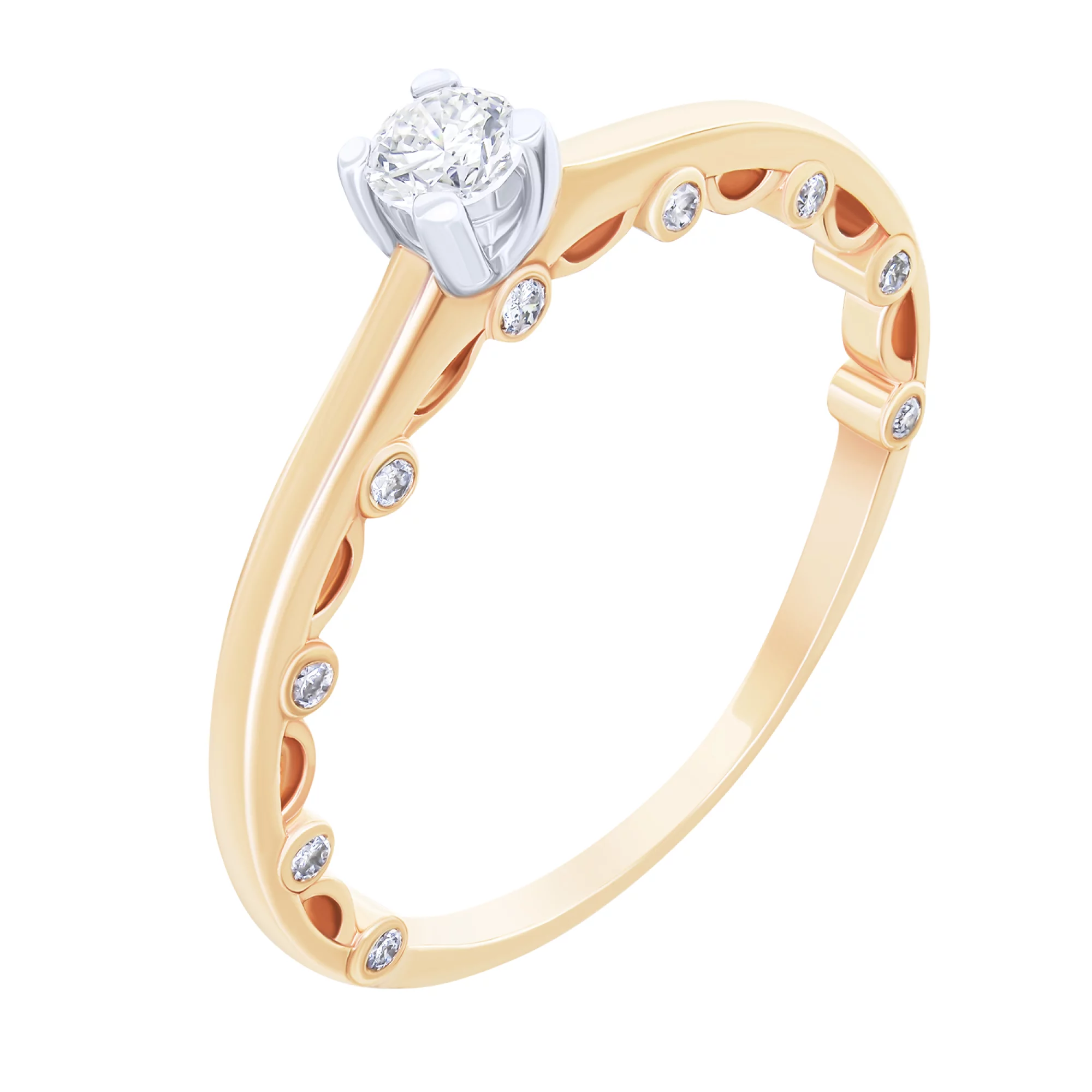 Помолвочное кольцо из красного золота с бриллиантом - 1559241 – изображение 1