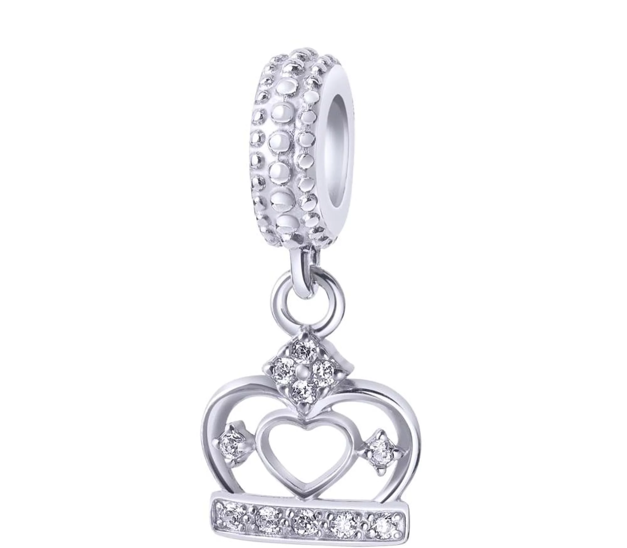 Срібний шарм "Корона з сердечком" із фіанітом - 458183 – зображення 1