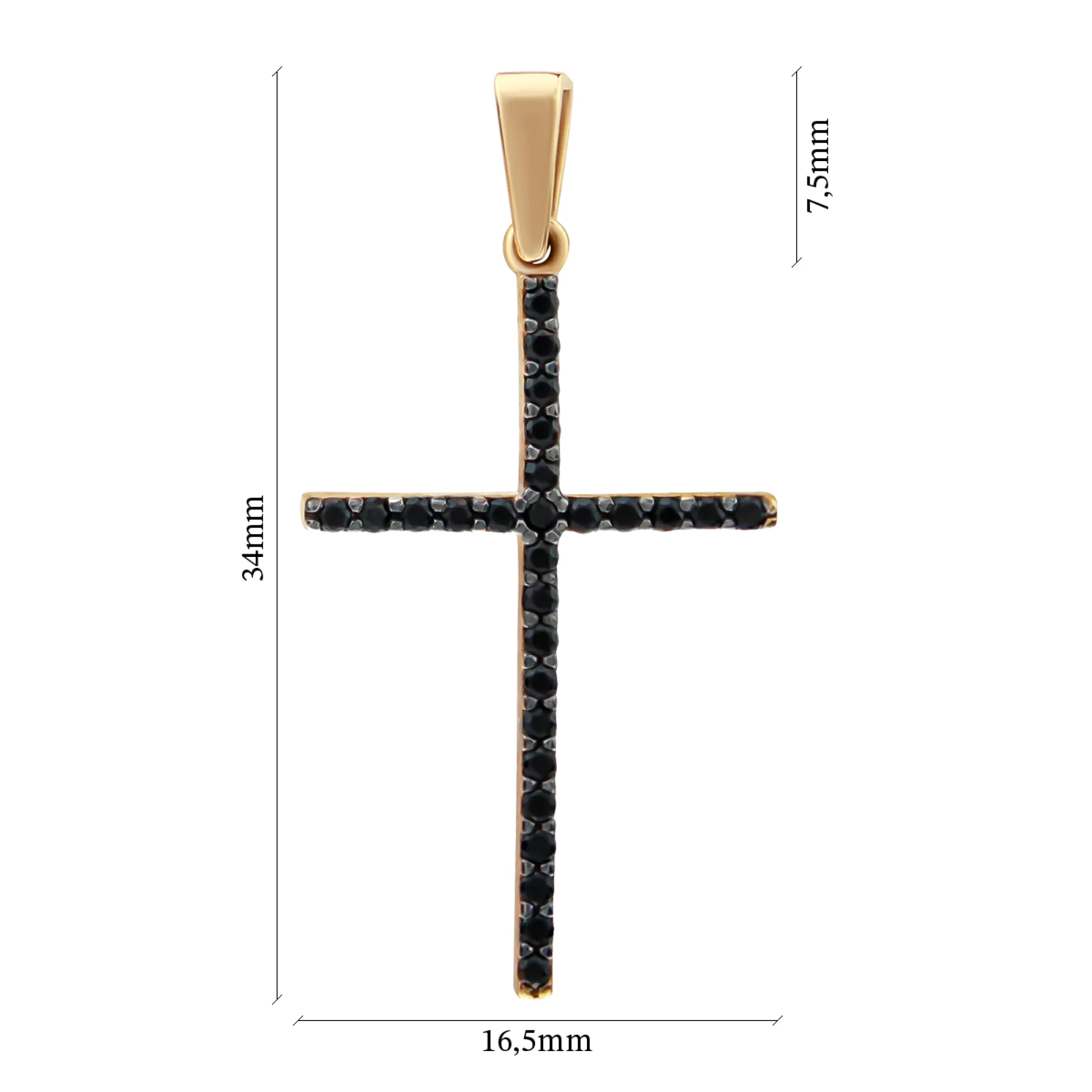 Двосторонній хрест з чорним і білим фіанітом - 466174 – зображення 3