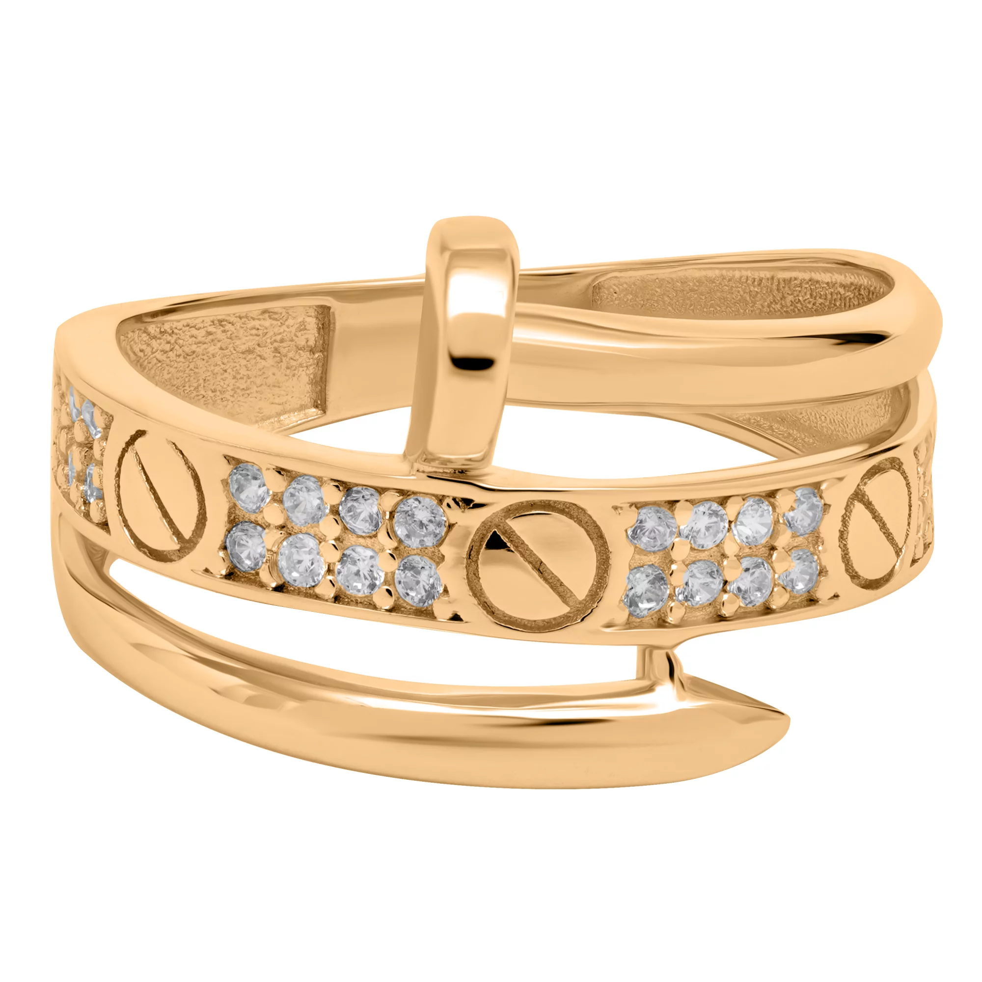 Золотое кольцо "Гвоздь" с фианитами - 1636089 – изображение 2