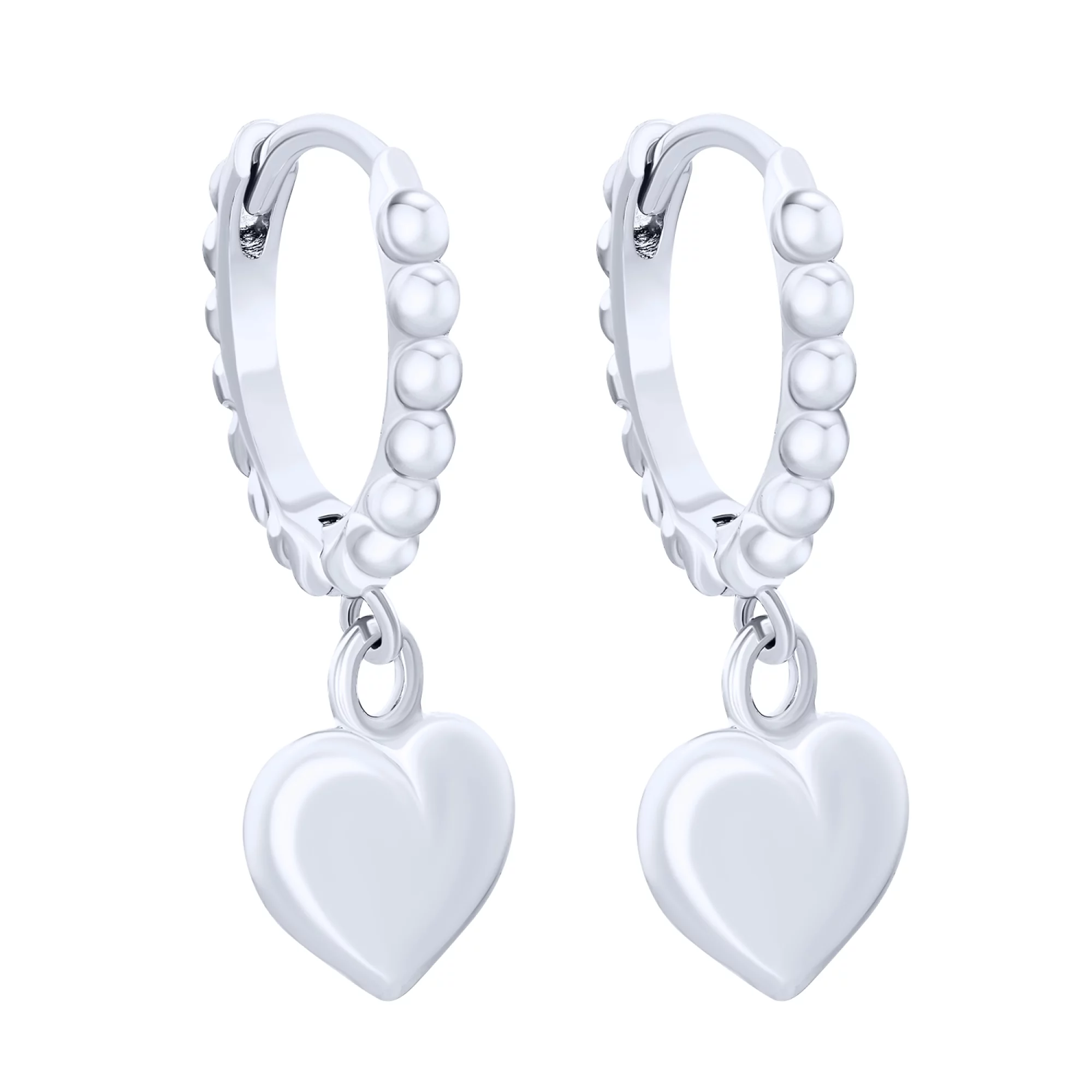 Сережки-кільця срібні з підвіскою "Серце" - 1611777 – зображення 1