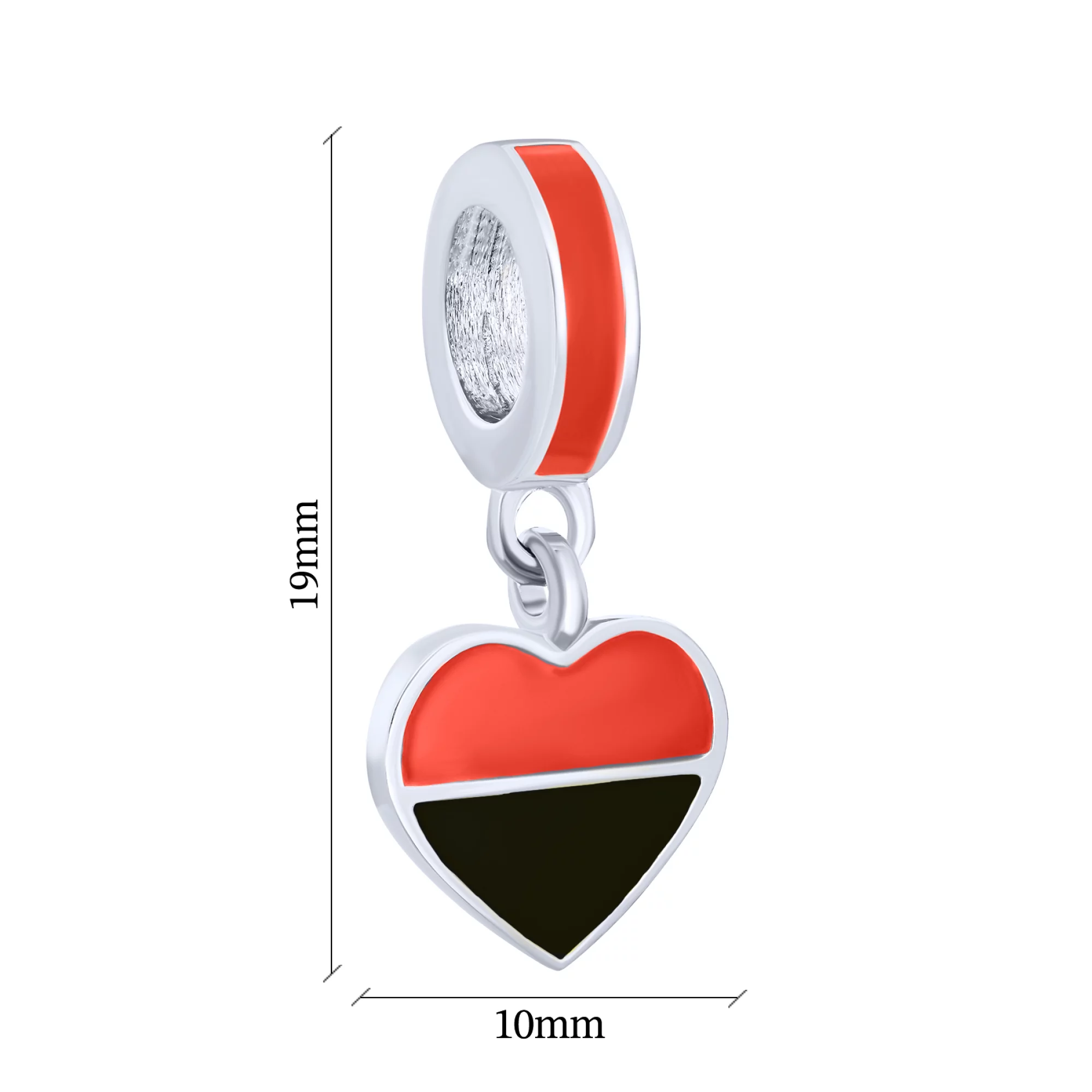 Срібний шарм "Серце" з чорною та червоною емаллю - 1625239 – зображення 2