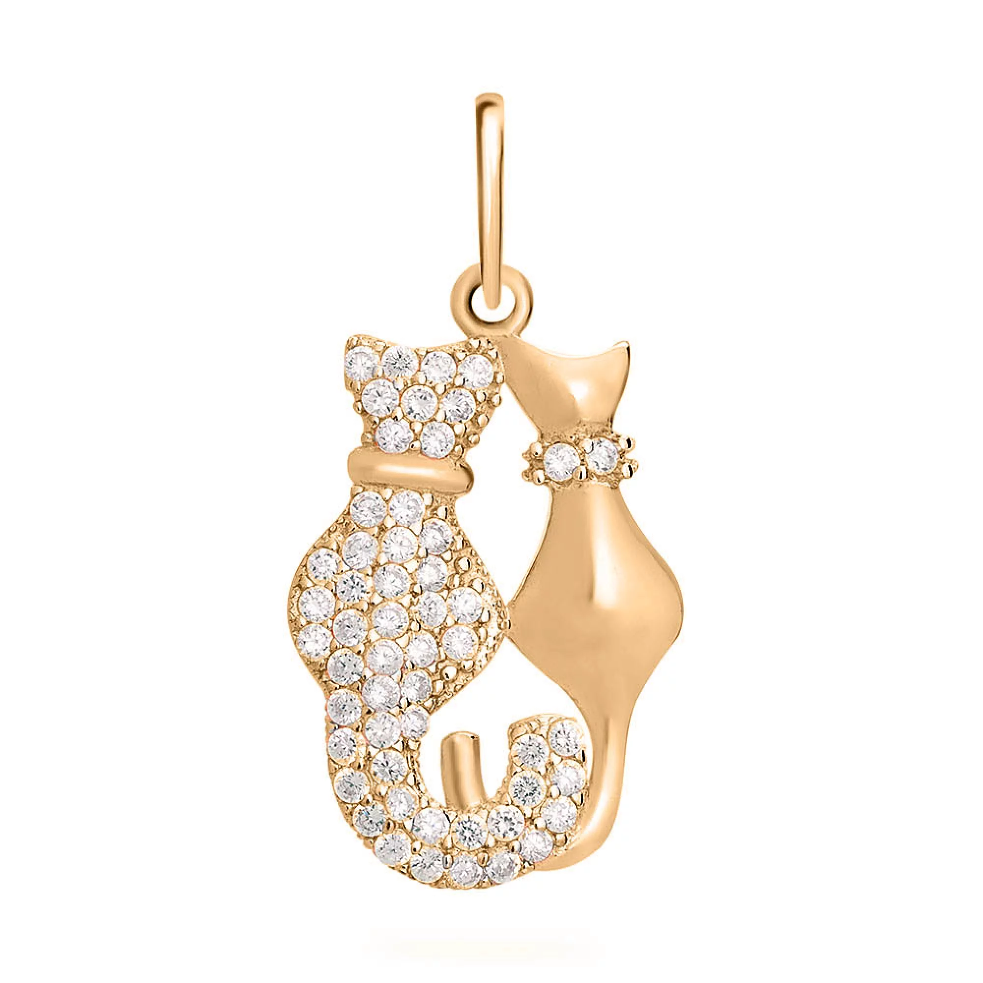 Золотая подвеска "Влюбленные котики" с фианитами - 1590221 – изображение 1